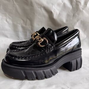 Aldo // black patent leather Big Walk platform clogs size 8